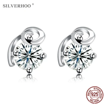 

SILVERHOO 925 Sterling Silver Earrings 2020 Fashion Design Zircon Studs For Women Small Earrings Romantic Engagement Gift