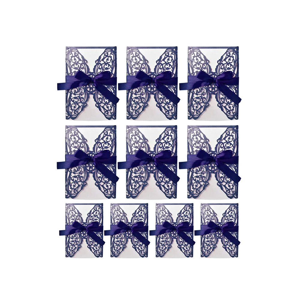 Dark Blue 10pcs Elegant Laser Cut Wedding Invitation Cards Greeting Card Customize Business Cards Decor Wedding Business Party Supplies - Цвет: Dark Blue