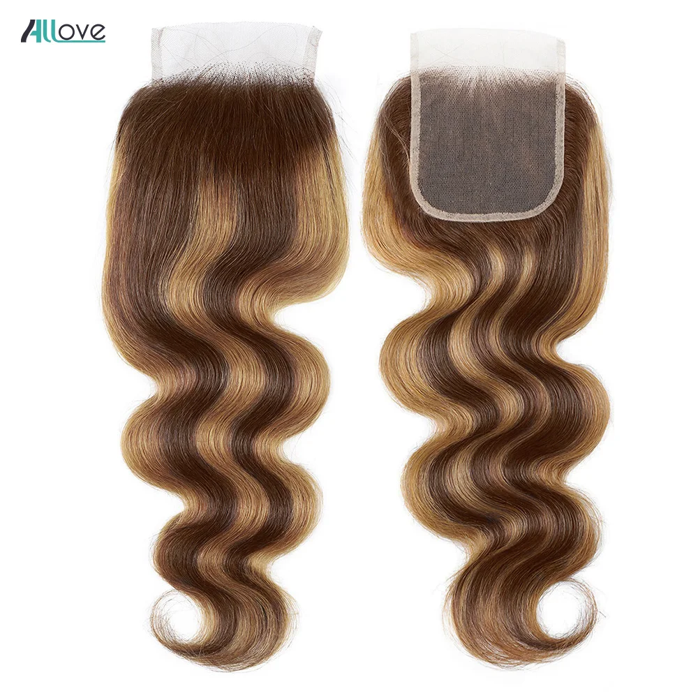 5X5 Transparent Lace Closure 4/27 Highlight Closure Body Wave With Baby Hair Pre-Plucked Honey Blonde Lace Closue - Image 2
