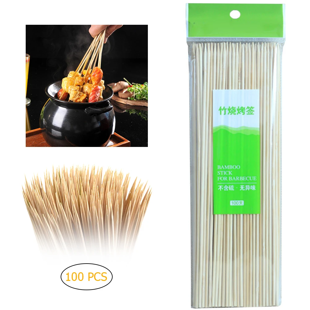100pcs Bamboo Wooden Barbecue Skewers Grill Shish Wood Sticks Barbecue BBQ Tools Churrasco Disposable BBQ Supplies