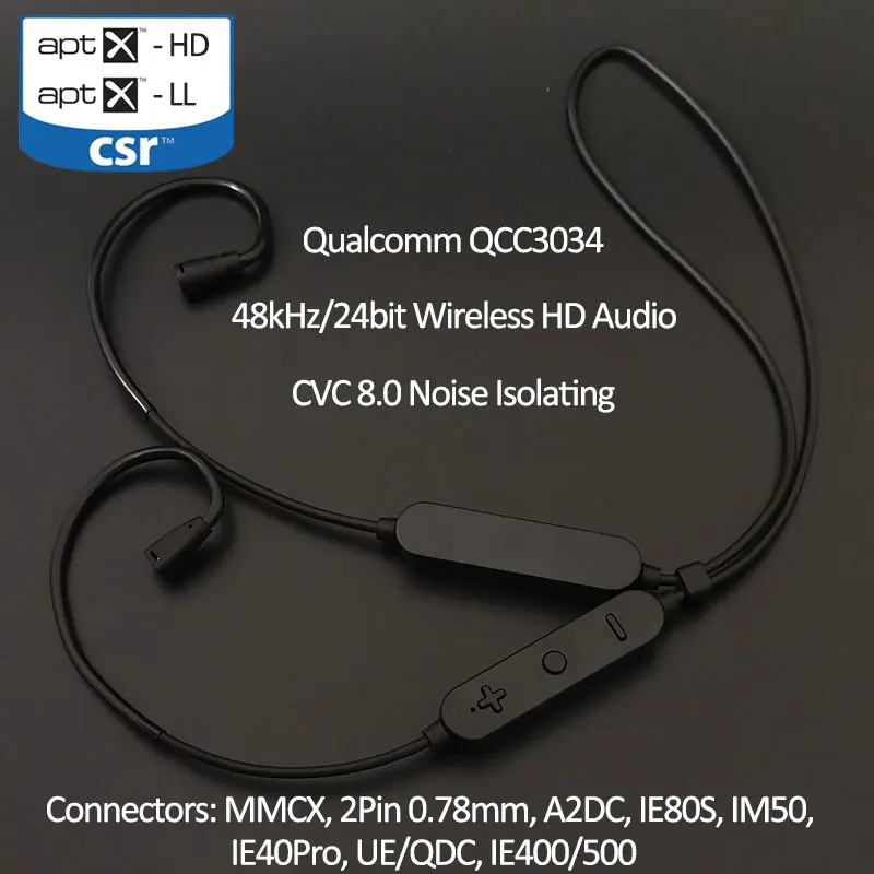 Водонепроницаемый Спортивный Bluetooth 5 0 Улучшенный кабель IPX5 QCC3034 APTX HD 48 кГц/24 бит
