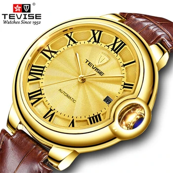 

Tevise Mechanical Men's Watch Fashion Chronograph Automatic Watch Waterproof Clock Leather Men's Watch Date