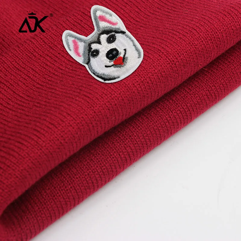 Huskies шапки модные нашивки милая шапочка для унисекс зимняя эластичная без полей