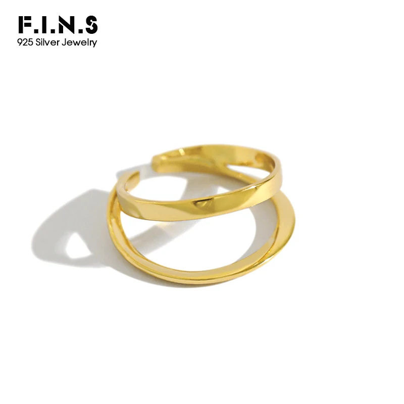 Женское Двухслойное гладкое кольцо F.I.N.S корейское серебряное с открытым кольцом