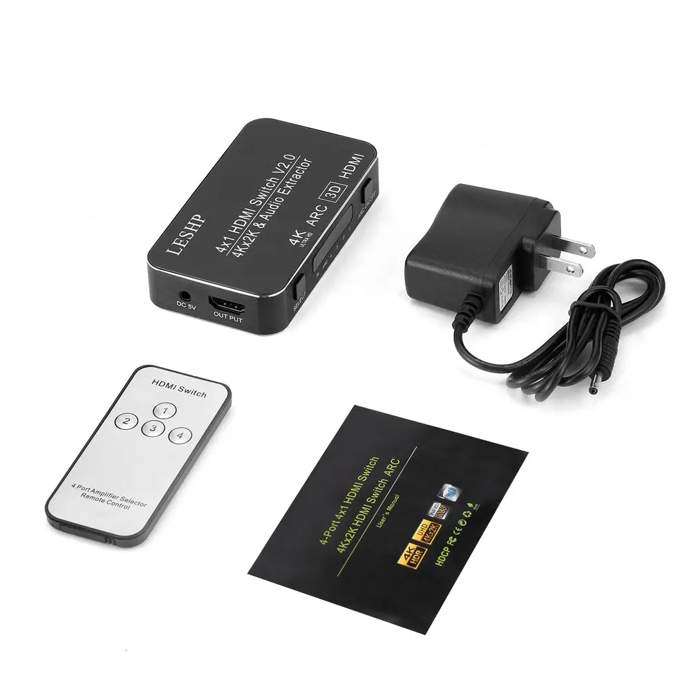 

LESHP 4-Port 4x1 High-definition Multimedia Interface HDMI Switch V2.0 4Kx2K ARC Full HD 1080P Supports MHL LED Indicator