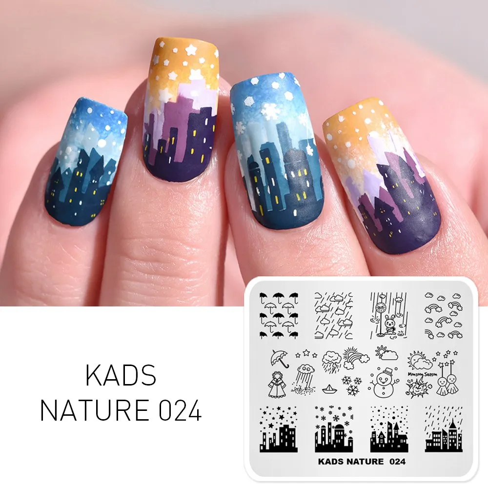 KADS, серия "природа", различные дизайнерские пластины для стемпинга ногтей, бабочки, горный диапазон, шаблоны, сделай сам, изображение, маникюрный набор тарелок - Цвет: NA024