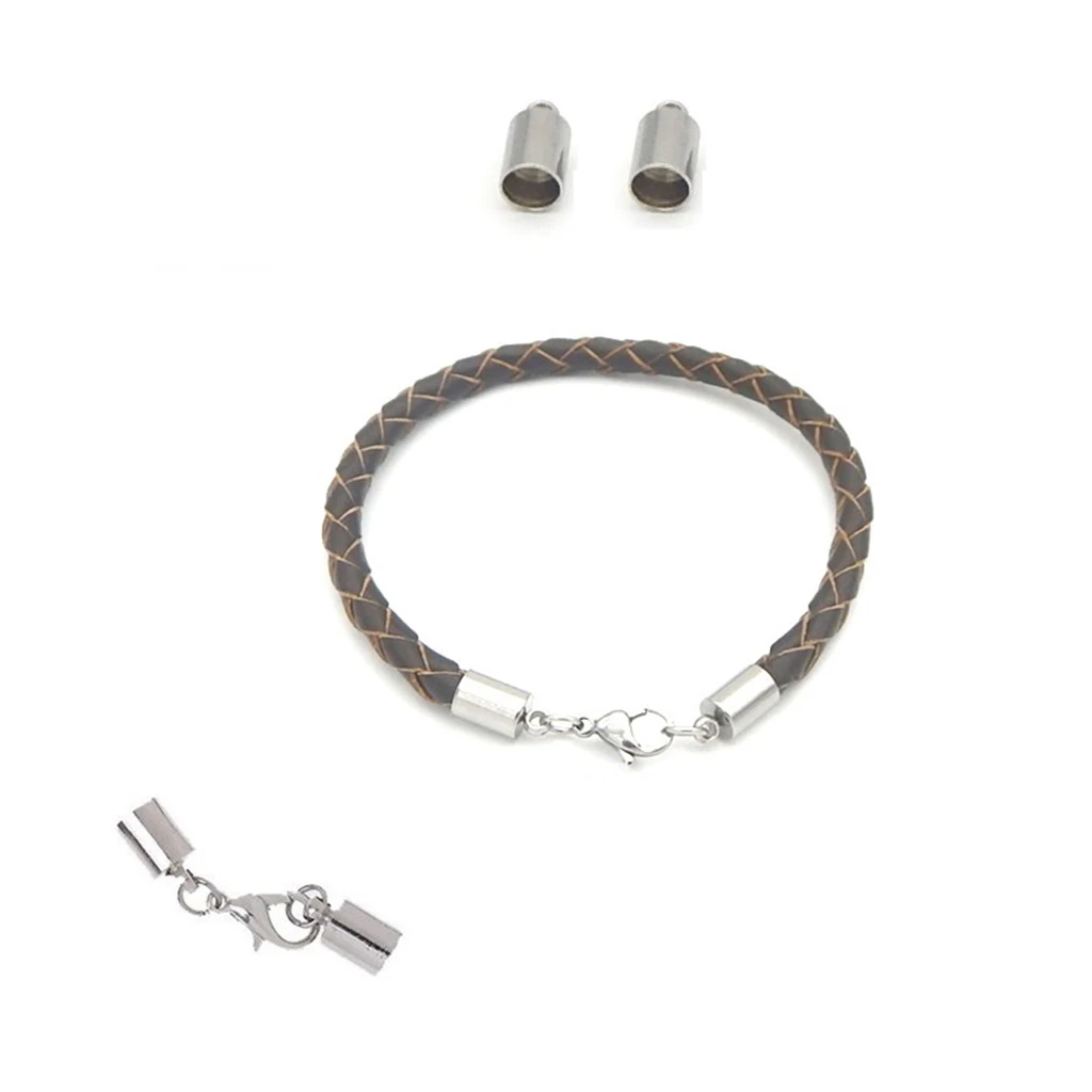 8pcs Metal Plated Leather Cord Kumihimo End Cap With Lobster Clasp Fit 5.5mm