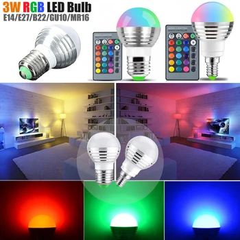 

E27 / E26 / E14 / B22 / GU10 / MR16 LED Bulbs RGB Spot LED Bulb IR Remote Control changing 16 Colors Bulb Lamp AC85-265V 3W Q40