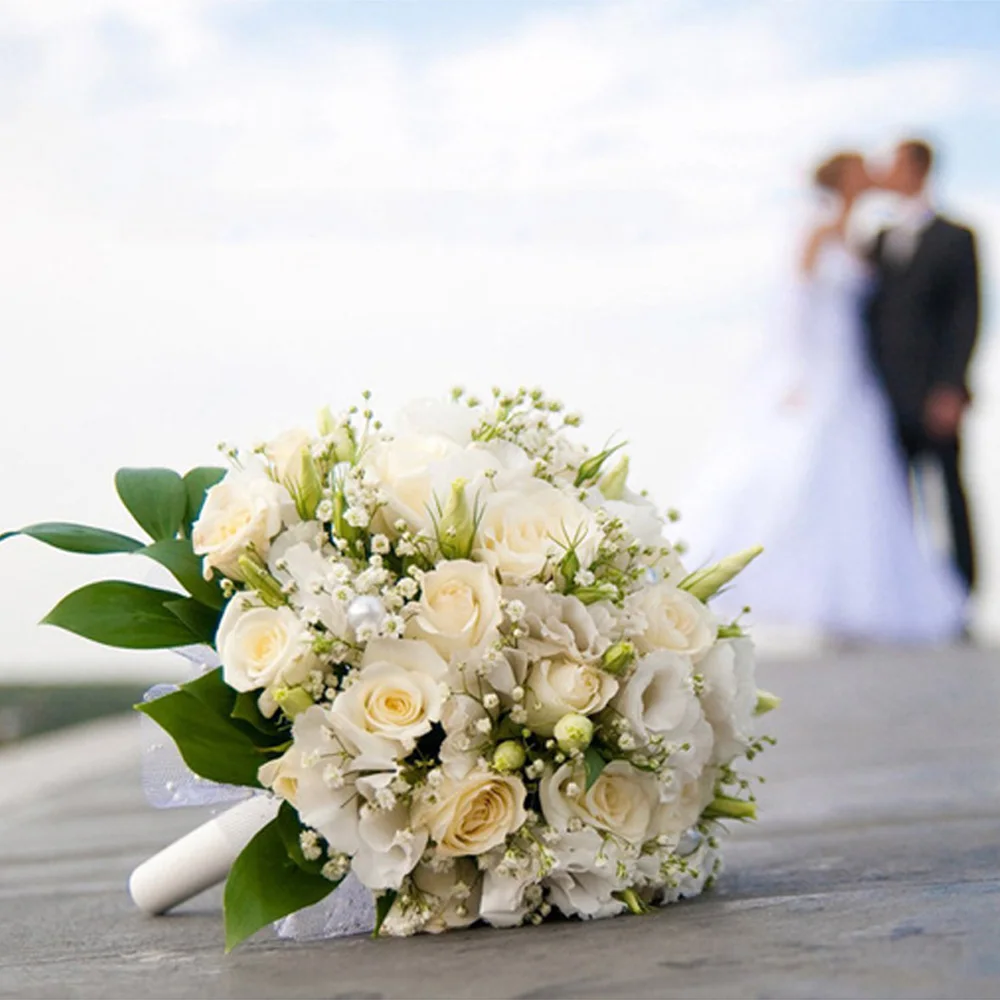 Букет невесты высококачественный цвета слоновой кости розы бросок свадьбы 18 цветов букет невесты 20 см искусственные украшения