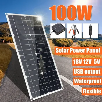 

100W Mono Solar Panel Monocrystalline Dual USB Battery Flexible Charger Camping