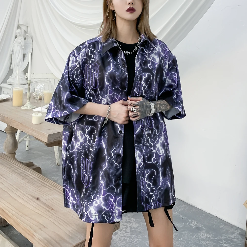 Lightning Gothic Clothes Summer Tops Plus Size Blouse Streetwear Oversized Women Clothing Goth Hawaiian Aloha Shirt 2020 Fashion