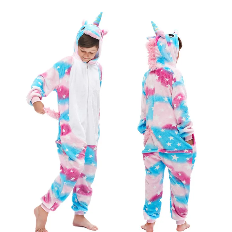 Color star unicorn Кигуруми Дети Onesie единорог пижамы для детей животных одеяло с динозавром пижамы Детский костюм зима мальчик девочка Единорог Jumspuit - Цвет: Color star unicorn