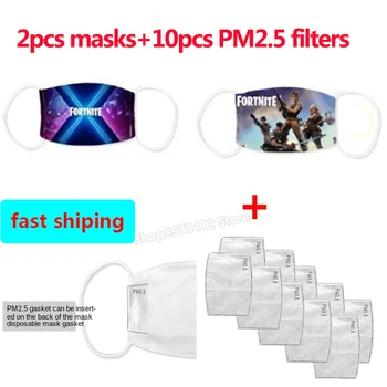 

2pcs Child Mouth Mask Fortnites Mask PM2.5 Filters Fortress Protective Face Mask Anti-dust Kids Cartoon Anime Game Mask Gifts