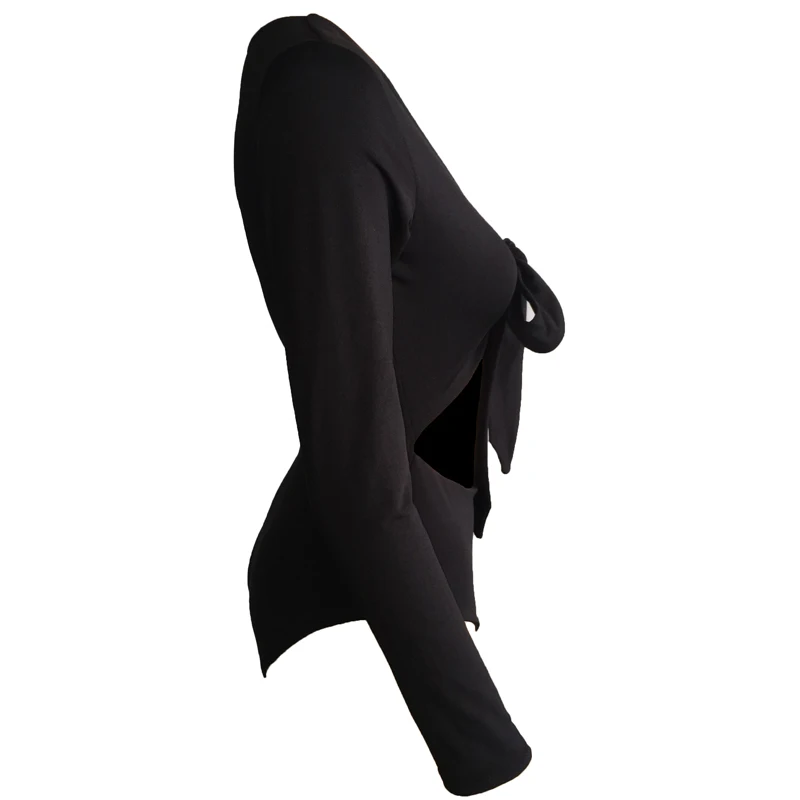 Боди женское Облегающее с бантом пикантный Топ длинным рукавом и V образным