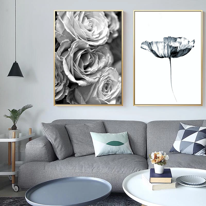 Black-and-White-Wall-Art-Rose-Flower-Canvas-Painting-Feather-Quote-Posters-and-Prints-Minimalist-Pictures (3)