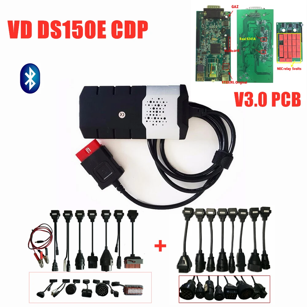 A+ качество V3.0 зеленая печатная плата для delphis Bluetooth vd ds150e c-d-p 2016R0 сканирование для автомобилей грузовиков OBDII диагностика+ 8 шт. автомобилей/грузовиков Кабели