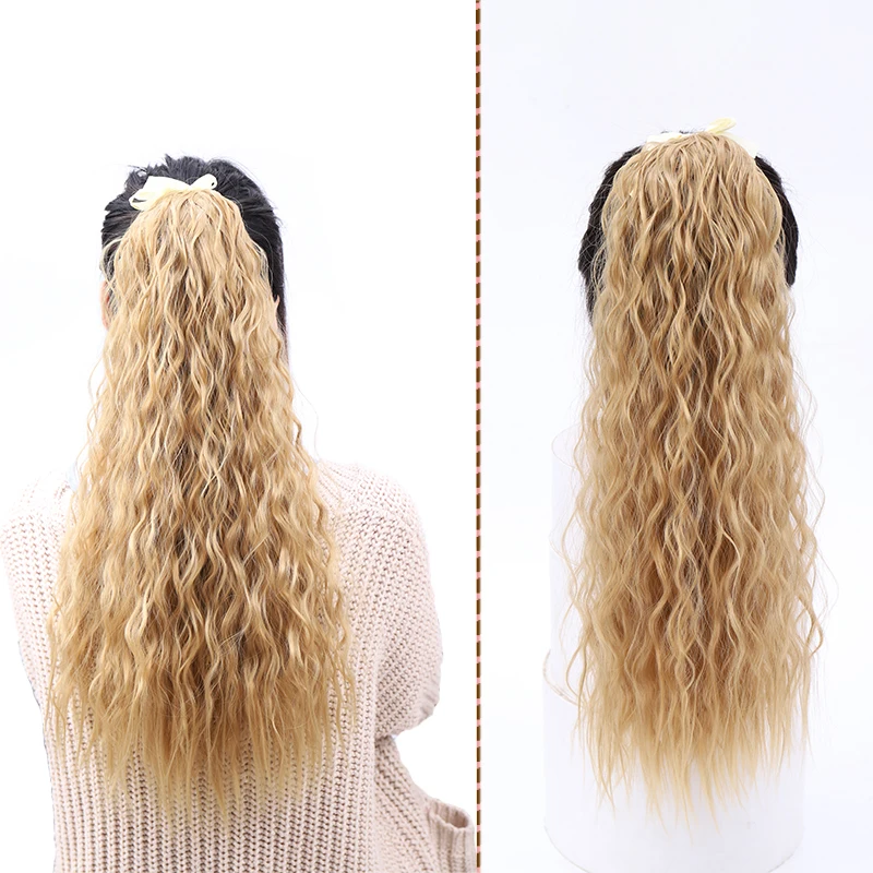 AILIADE Synthetic 22inch Long Bouncy Curly Hair Ponytail Extensions Hairpiece Drawstring Heat Resistant Brown Hair Extension