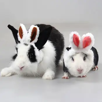 

Funny Small Dogs Cats Hats Cute Rabbit Ears Cap Pet Guinea Pig Kittens Warm Plush Hat Adjustable Headband with Cute Rabbit Ears