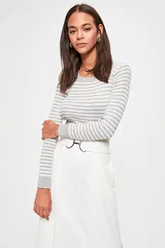 

Women's stripe knitted sweater winter high elastic thin sweater fall 2020