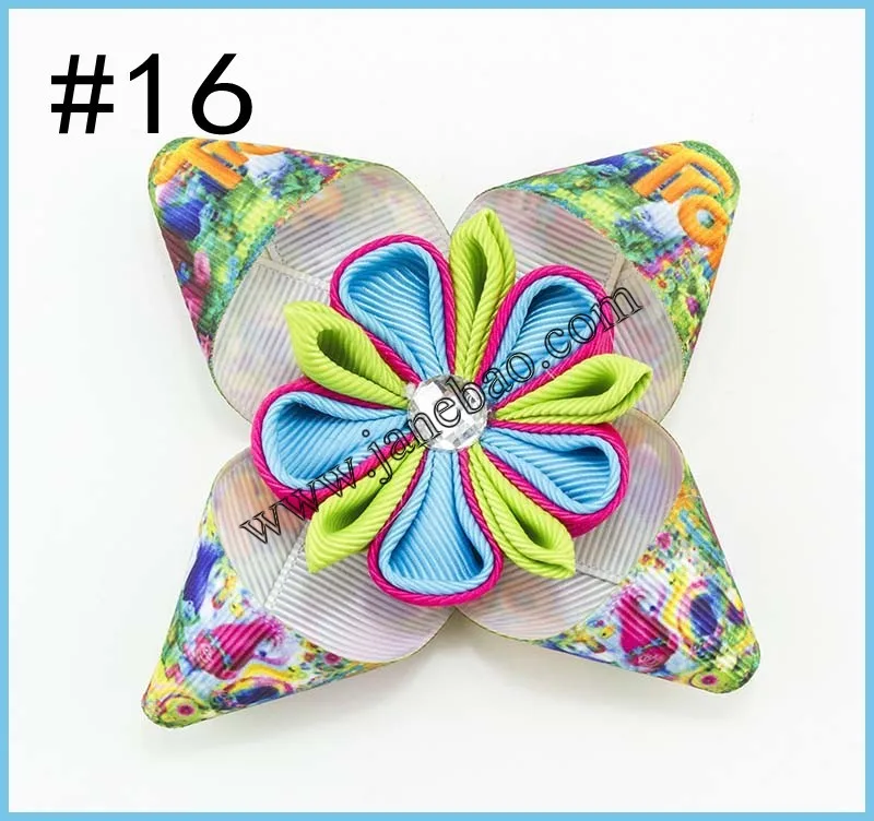 50 шт. 3 ''персонаж Kanzashi цветок заколка для волос rhonstones заколка для волос и детское для девочек с бантом аксессуары для волос