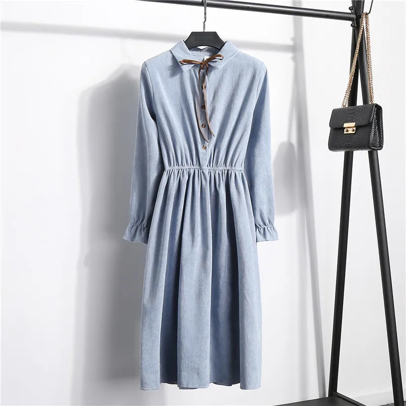 Осенне зимнее платье S XL однотонное Vestidos Mujer винтажное эластичное вельветовое