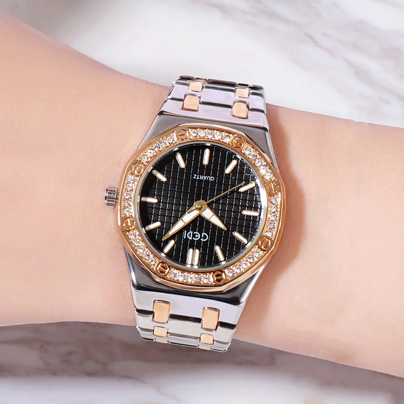 Часы Ms. Diamond Simple Tuhao Gold водонепроницаемые Модные классические женские часы с