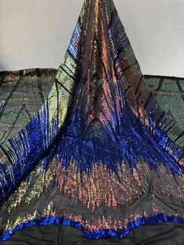 

New Unique Design Floral sequins Embroidery Nigerian Lace Fabric High Quality blue Tulle African Evening Dress FJ72