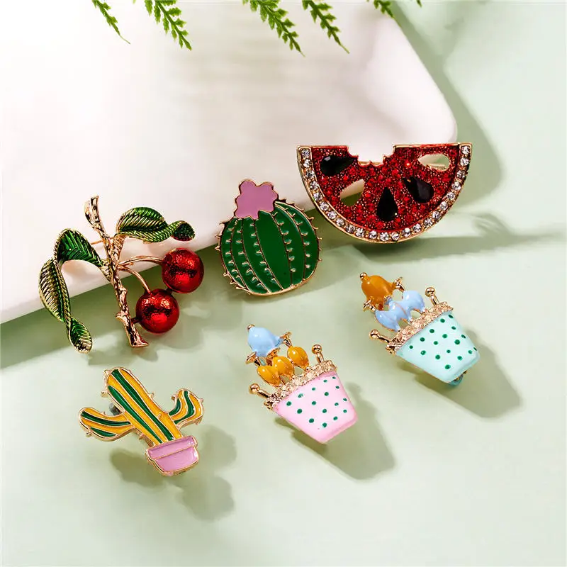 

Cute Watermelon Cactus Rhinestone Brooch Plant Eagle Animal Enamel Badges Pin Denim Jeans Clothes Dress Bag Decor Jewelry Gift