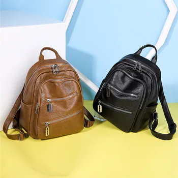 

Bag female Korean fashion casual pu soft leather large capacity backpack college wind student bag travel mommy backpack