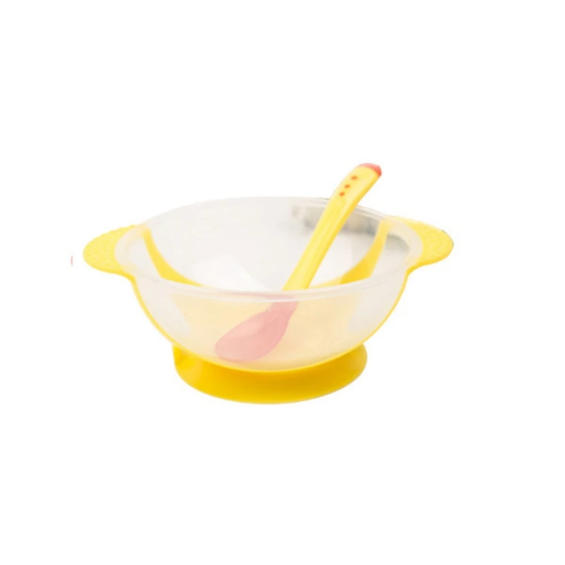 Children's tableware set baby temperature suction cup bowl temperature spoon double color bowl newborn baby spoon feeding suppli