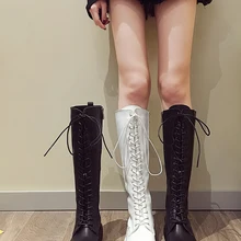 Г. Новая пикантная обувь для вечеринок женские ботфорты нарядное платье для девушек женские сапоги на танкетке высокие сапоги из лакированной кожи, размер 39