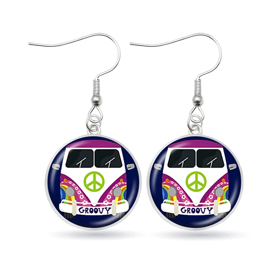 

Vintage Hippie Peace Sign Van Bus Earrings Peace Bus Dangle Earrings Retro Beach Bus Car Collector Bus Peace Sign Jewelry Aretes