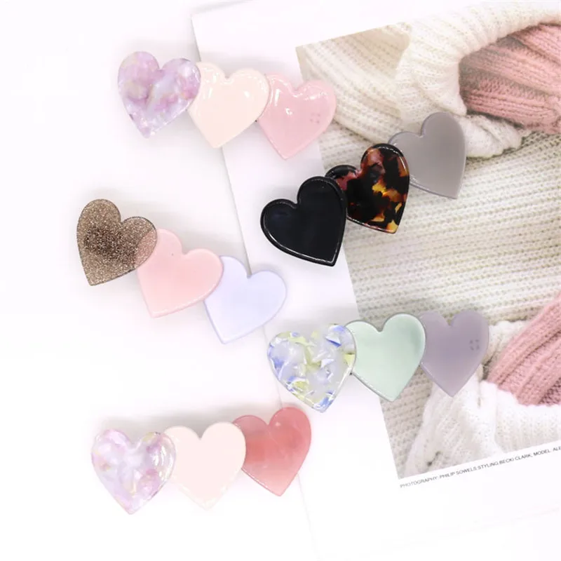 

Fashion Korean 3 Hearts Hair Pins Acetate Women Barrettes Hair Clip Peach Heart Ponytail Hairpin Girls Accessories