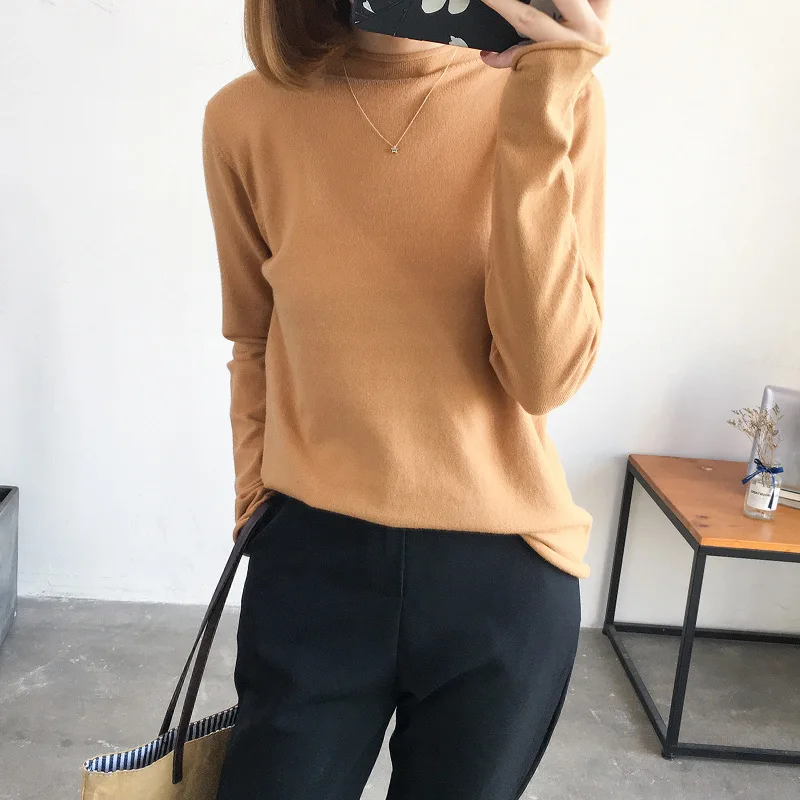 Korean Women Shirts Woman Long Sleeve Shirt Women Turtleneck Knitted T-Shirts Top Plus Size Women Solid Basic Shirt Pullover Top