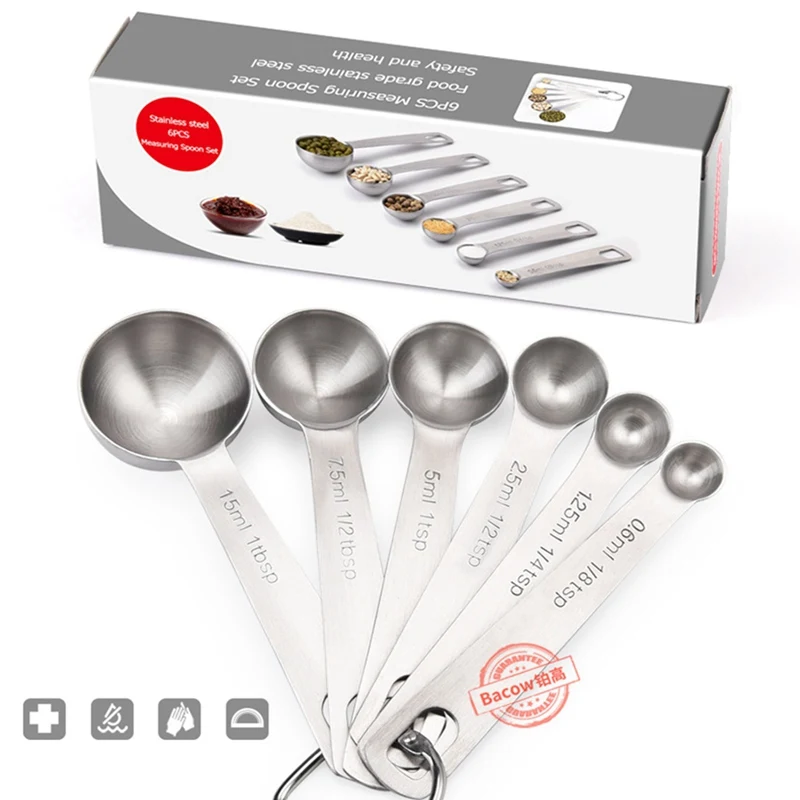 6 pcs/set Measuring Spoons Stainless Steel Seasoning Coffee Tea Measuring Spoons With Scale Bakery Tool Kitchen Supplies