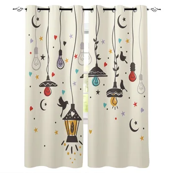 

Cute Bird Electric Light Illustration Window Curtain Living Room Bathroom Kitchen Curtains Luxury Home Decor