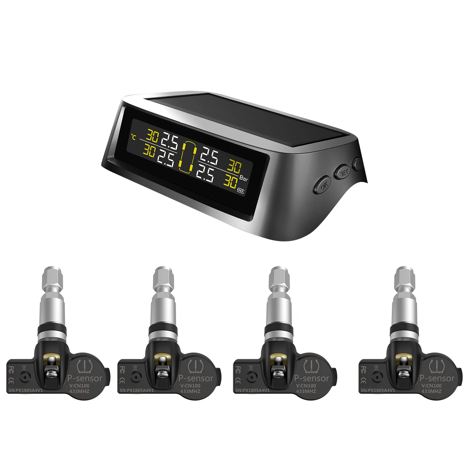 TPMS система контроля давления в шинах Солнечная Беспроводная и usb зарядка система обнаружения с 4 внешними датчиками