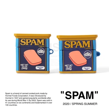 

Soft Protective Silicone Case For Airpods 1/2 pro spam ham can food gadget with keychain carabiner hook accessories