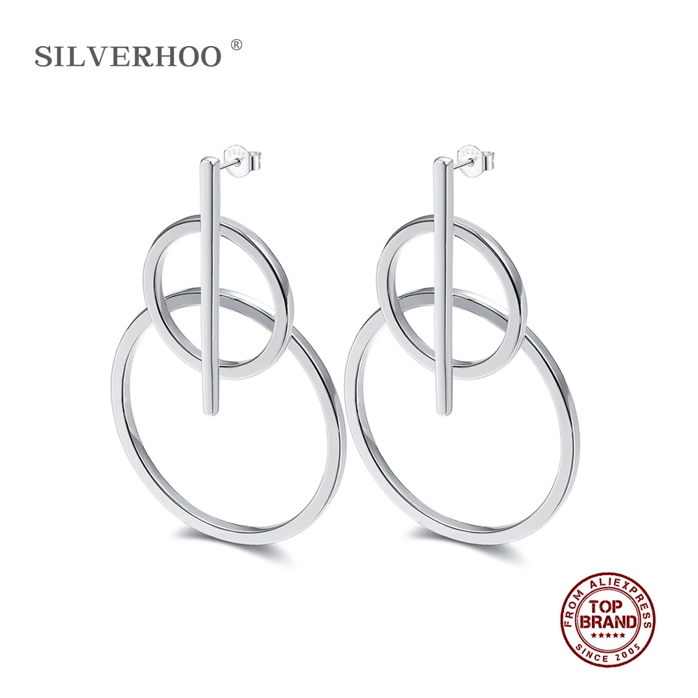 SILVERHOO новые Геометрические элементы модные ювелирные изделия для женщин девушек двойные круглые трендовые индивидуальные серьги-клипсы