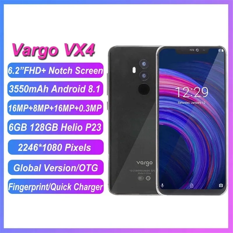 Смартфон Vargo VX4 6 ГБ 128 экран 2 дюйма 4G LTE Восьмиядерный процессор MTK6763 на базе Android 8 1