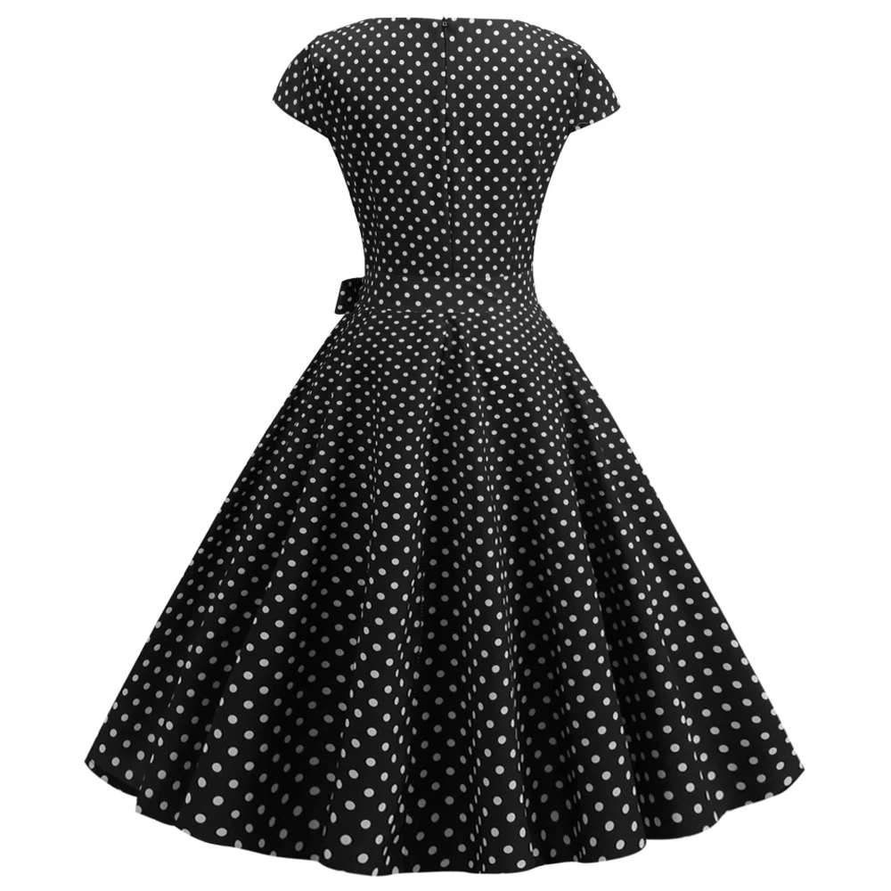 Joineles, узор в горошек, летнее платье в стиле ретро 60s Одри стиль Hepburn Rockabilly качели Винтаж платье с круглым вырезом и Рубашка с короткими рукавами Vestidos Femme