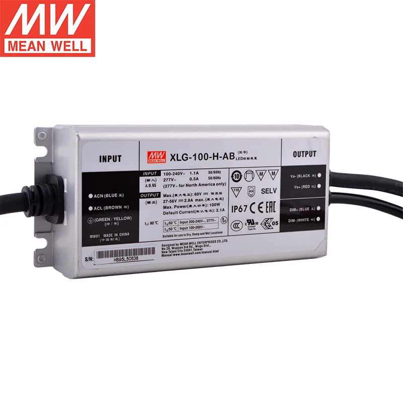 MEAN WELL XLG-100-L-AB 100W 71-142V 700mA Constant Power mode LED Driver Dimming Supply Current Adjustable Dimmable | Обустройство