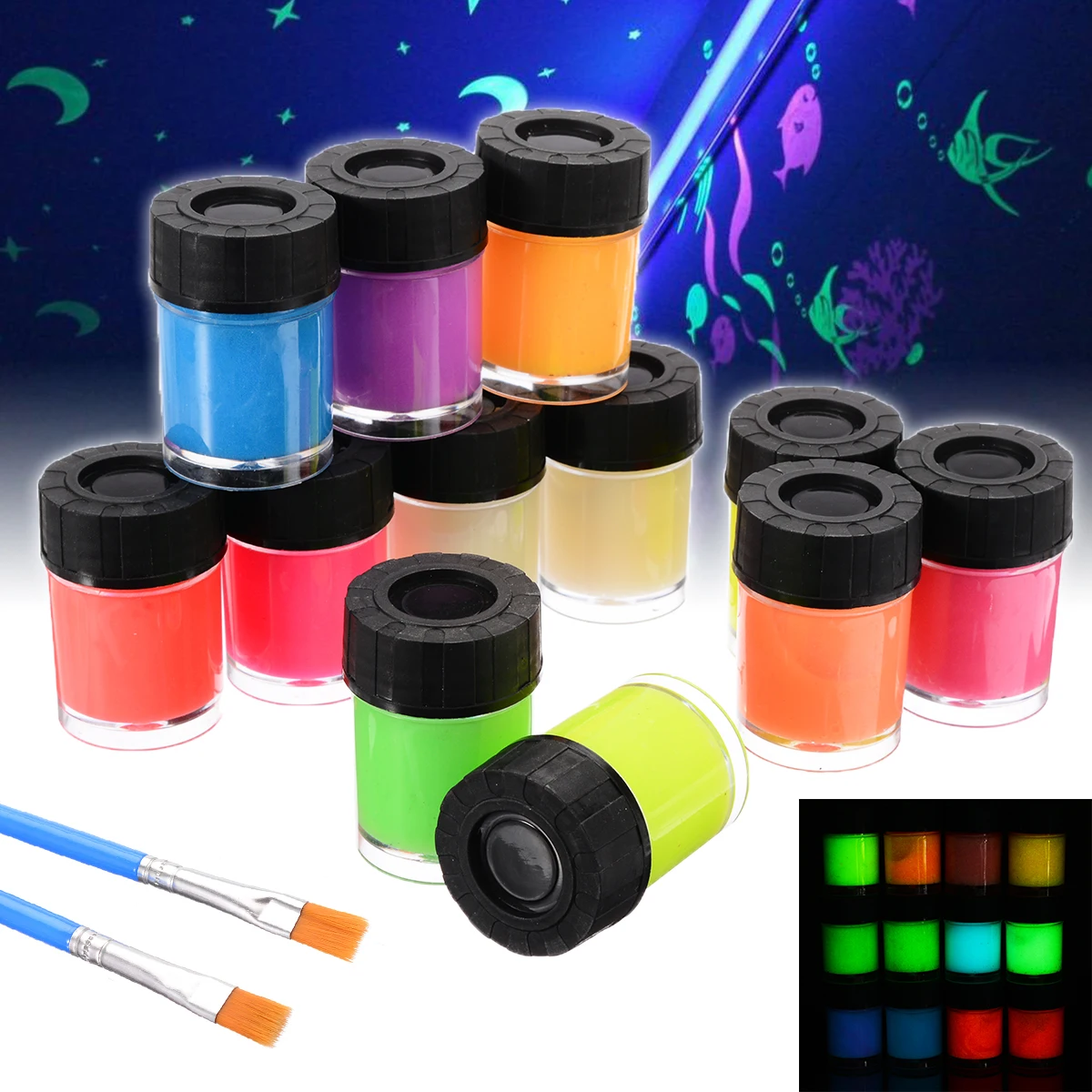 12pcs/set Neon Luminous Acrylic Paint Fluorescent Paint Glow in the