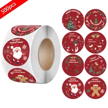 

500 Pcs Round Merry Christmas Stickers Thank You Card Box Package Label Sealing Stickers Christmas Party Decorations Supplies