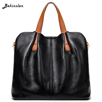 

Bokinslon Contrasting Split Leather Combination Female Messenger Bag Fashion Shoulder Bag Casual Women
