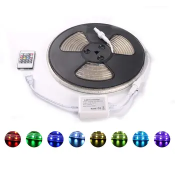 

RGB High Voltage LED Light Strips Plug in, IP65 Waterproof Flex Color Changing Dimmable Strip Lights with Remote jk579
