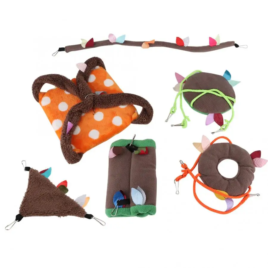 6PCS Bird Parrot Toy Parrot Cotton Nest Hanging Chain Swing Tunnel Ropeway Hammock Sleeping Bed Bird Leaf Toy for Small Pets