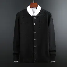 Новинка, модный брендовый свитер, мужской кардиган, толстый, облегающий, вязаные Джемперы, одноцветные, зимние, корейский стиль, повседневная мужская одежда