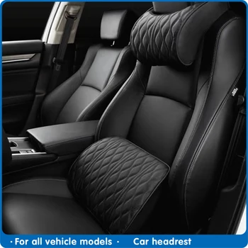 

Car Headrest Memory Foam Pillow Leather Embroidered Seat Supports Sets Back Cushion Adjustment Auto Neck Rest Lumbar Pillows