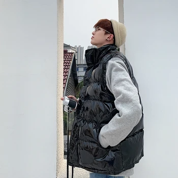 

UYUK2109 Winter New Style Art Casual Loose Fashion Trend Stand Collar Street Plus Velvet Thick Men's Vest Jackets Homme